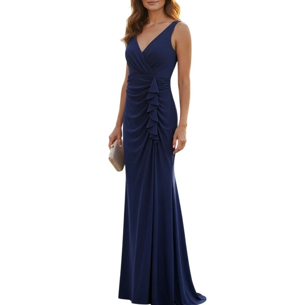 Betsy & Adam Women's Ruffle-Detail Gown (8, Navy) Betsy & Adam Women's Ruffle-Detail Gown (8, Navy)